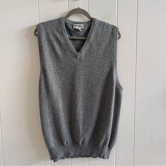 BRAEMAR Mens 100% Cashmere Pullover Sleeveless V-Neck Sweater Vest - Picture 1 of 7